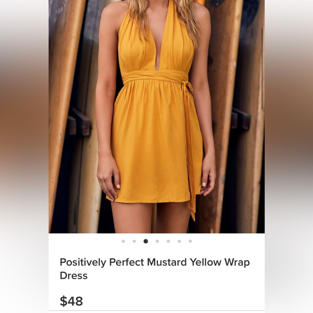 Lulus wrap halter top dress in yellow/mustard